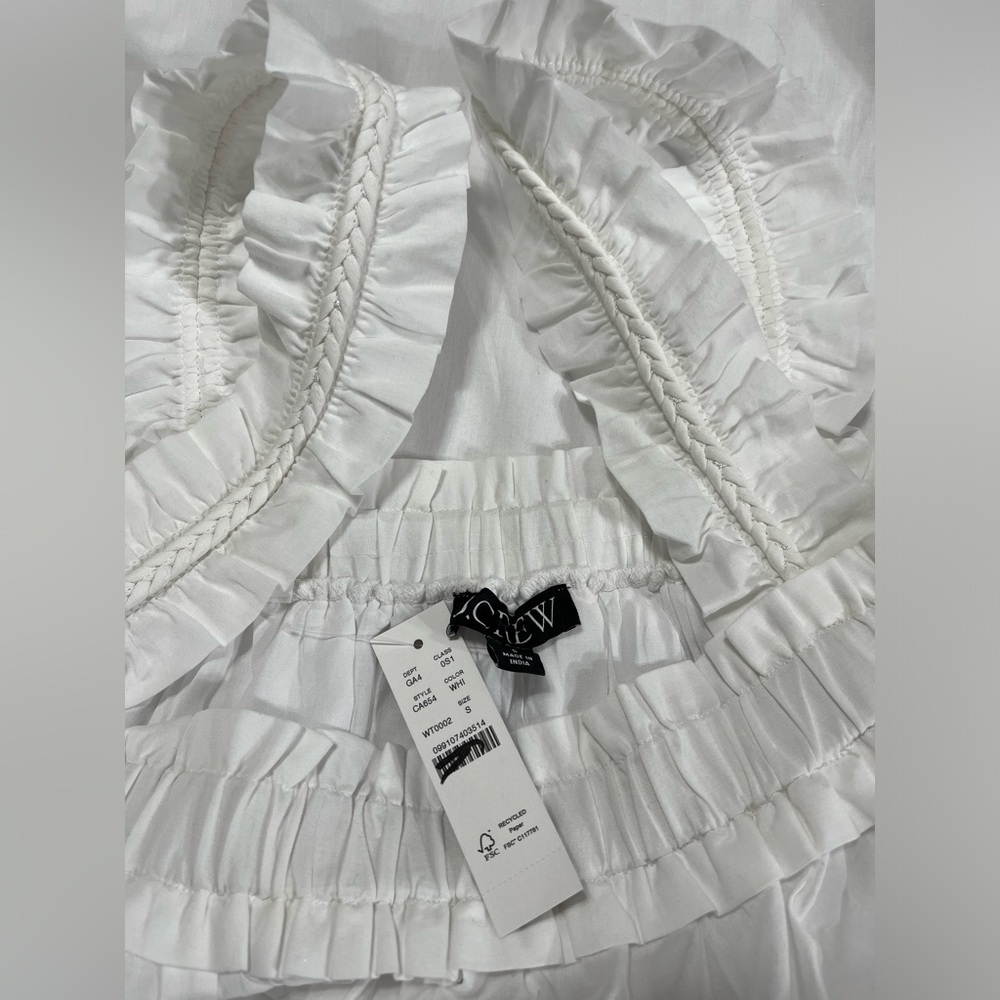 NWT Cotton Voile Ruffle-Trim Shift Dress, White, Size Small, $138 MSRP - Picture 4 of 7